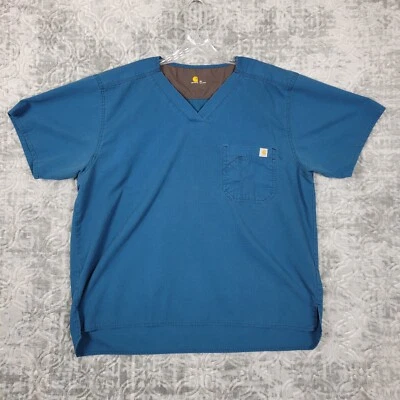 Carhartt Scrub Top Adult XL Blue Pocket Nursing Medical Dental V Neck Cotton - Image 1 of 4