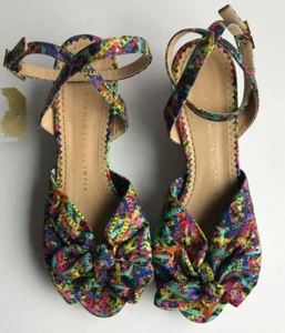 Charlotte Olympia Multicolor Peep-Toe Wedge Heels W/ Bows, Size 6.5 US 36.5 IT - Picture 1 of 10