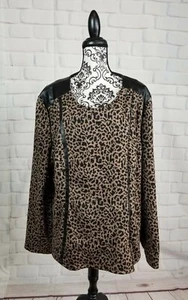 Marc Bouwer women's moto stretch knit faux leather trim jacket size 3x zip bb21 - Picture 1 of 11
