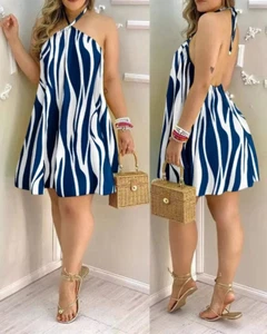 Womens Summer Dress Halter Wedding Guest Casual Beach Outfits Floral Sundresses - Picture 1 of 14