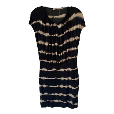 YOUNG, FABULOUS and BROKE Black + Tan Tie-Dye Cap Sleeve Knit Mini Dress Small - Image 1 of 4