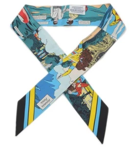 Hermes Scarf Twilly WOW Comic Blue Azur Silk Made in France w/Box Women - Picture 1 of 3