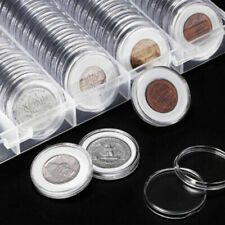 100Pcs 21mm Coin Holder Clear Round Capsules Storage Box Display Container Tool