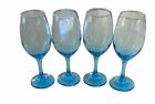 Set  Of 4 Vintage Cristar Rioja Sky Blue Water Goblets-Wine Glasses 8 1/8” Tall