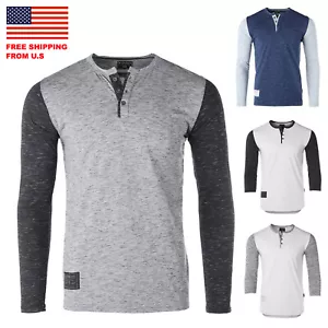 ZIMEGO Mens Contrast 3/4 and Long Sleeve College Button Henley Athletic T Shirt - Picture 1 of 15