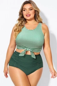 NWT New Womens Meet Curve Swimsuit Swim Green Knotted Crop Bikini Top 2XL 2X - Picture 1 of 2