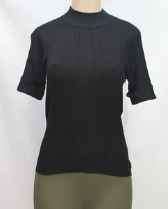 Joseph A Women's Ribbed Sweater Short Sleeve 100% Silk Black Size M - Picture 1 of 7