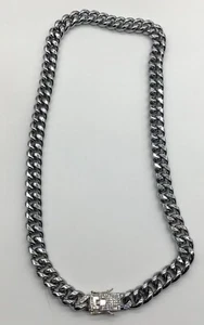 28” Cuban Link Chain Necklace Curb Chain Hip Hop Faux Diamonds Clasp Mens - Picture 1 of 4