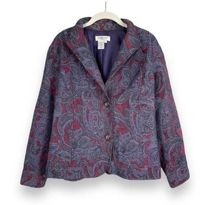 Vintage Coldwater Creek Tapestry Jacket Size L Purple Floral Paisley Blazer Boho - Picture 1 of 12
