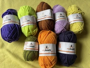 Neu My Boshi Wolle Konvolut Stricken Häkeln Lila Neon Orange Gelb Braun Oliv - Bild 1 von 3