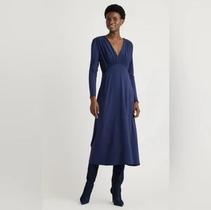 Quince Tencel Jersey V-Neck Long Sleeve Midi Dress Blue Size Large - Picture 1 of 8