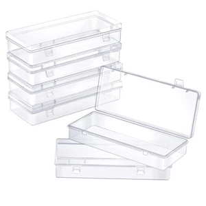 6 Pack Small Plastic Storage Containers with Hinged Lids, Rectangle Clear Pla... - Picture 1 of 7