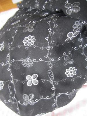 BLACK SPARKLE silver SHEER chiffon floral  FABRIC  10  YARDS  52" WIDE - Image 1 of 4