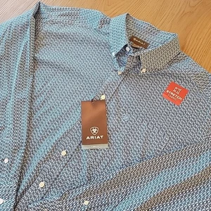 Ariat Men's Long Sleeve Shirt 2XL Adderson Print Blue Geometric Classic Fit - Picture 1 of 15