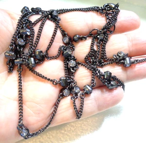 Fashion, Black Tone, Two-strands, Clear Rhinestones Long Necklace. - Picture 1 of 3