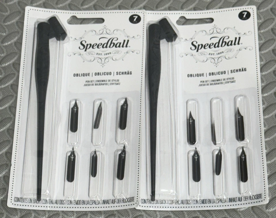 (2) Speedball Oblique Calligraphy Writing Script Dip Fountain Pen Holder 6 Nibs - Image 1 of 1
