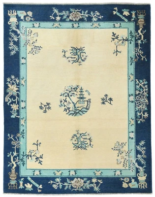 Alfombra oriental de diseño moderno con bordes crema hecha a mano alfombra kazaja Pakistán 5X7 pies Foto 1 de 4