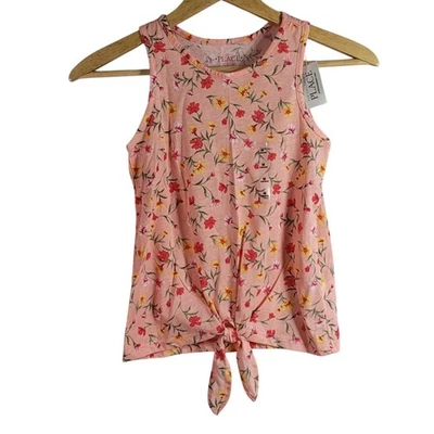 Children's Place Floral Top Orange SZ 7 Medium Sleeveless Front Tie Pullover NWT - Image 1 of 4