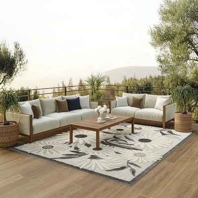  Aloha Indoor-Outdoor Beige 7' x 10' Area Rug, Easy Cleaning, Non Shedding,  - Image 1 of 4