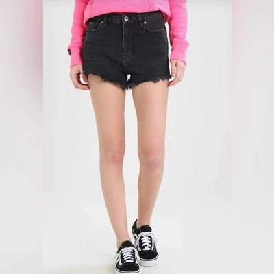 Superdry Black Button Fly Denim Jean Raw Edge Fringe Hot Short Shorts 30 EUC - Image 1 of 4