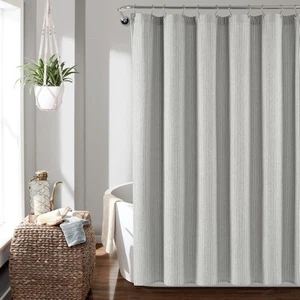 72"x72" Farmhouse Vintage Striped Yarn Dyed Cotton Shower Curtain Gray - Lush - Picture 1 of 5