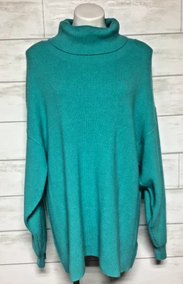 Free People Afterglow Mock Neck Sweater SZ L Tunic Oversized Slouchy Teal Green - Image 1 of 4