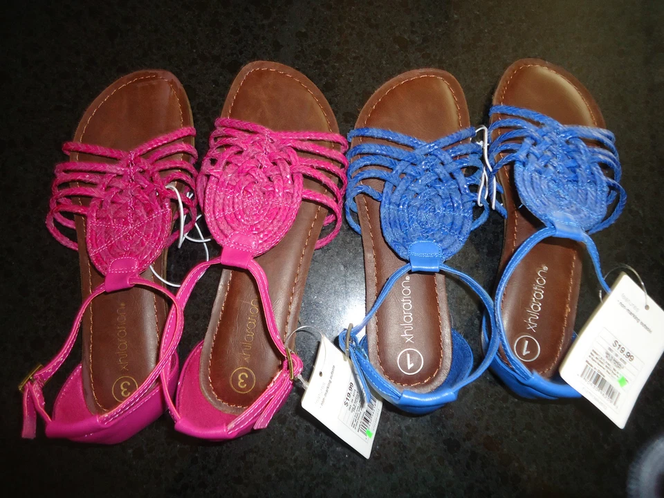 Xhilaration Niñas Gladiador Informal Zapatos de Vestir Sandalias Planas Rosa Azul Talla Juvenil Foto 1 de 1