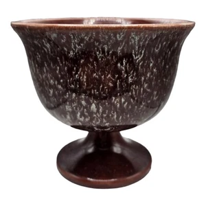 Vintage Haeger Round Pedestal Planter Brown with White Speckle Glaze - Picture 1 of 5