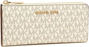 Portafoglio Michael Kors Jet Set Viaggio Grande Logo Quarto Zip Vaniglia MK Siganture - Foto 1 di 6