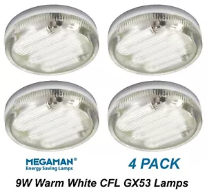 4 x 9W GX53 Compact Fluorescent Lamps Globes Bulbs 2700K Warm White CFL - Picture 1 of 5