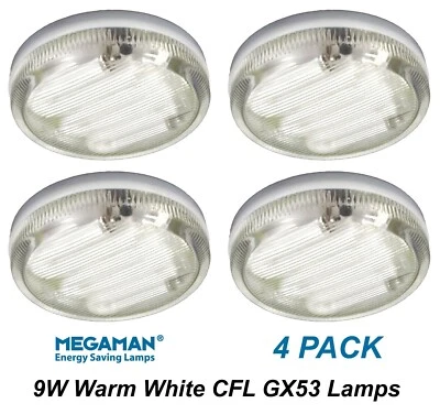 4 x 9W GX53 Compact Fluorescent Lamps Globes Bulbs 2700K Warm White CFL - Image 1 of 4