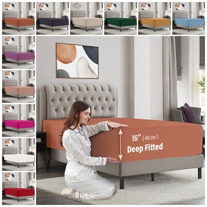 Sábanas de cama elásticas de bolsillo extra profundo de 16"" gemelas completas Queen King - Imagen 1 de 108