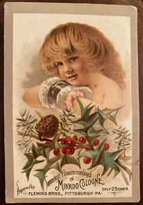 Mikado Köln Fleming Bros Pittsburgh PA viktorianische Sammelkarte Mädchen mit Stechpalme - Bild 1 von 4
