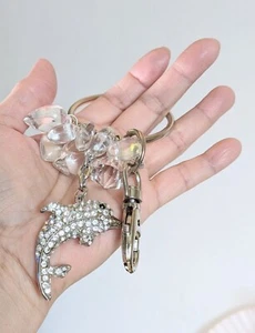 Purse Accessories Key Chain Charms 7.50" Rhinestone White Dophin Handmade Gift - Picture 1 of 6