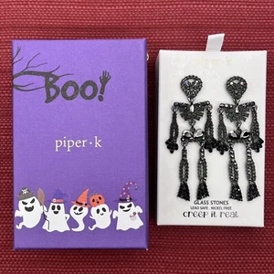 NEW Piper K Halloween Skeleton Glass Stone Long Dangle Earrings Nickel-Free - Picture 1 of 8