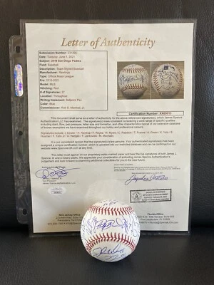 2019 SAN DIEGO PADRES TEAM SIGNED BASEBALL AUTOGRAPH JSA LOA TATIS JR *27 AUTOS* - Image 1 of 4