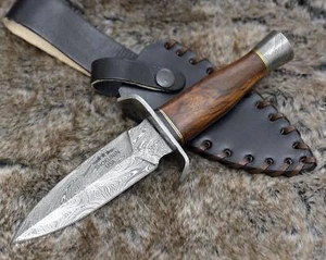 COLTELLO LAMA FISSA DAMASCO FORGIATO A DOPPIO BORDO PERSONALIZZATO + GUAINA - Foto 1 di 10