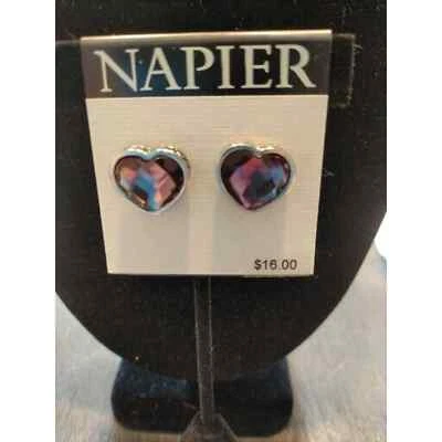 NAPIER ACRYLIC FACETED PURPLE PEARCED EARRINGS ON ORIGINAL CARD. SPARKLES - Image 1 of 4