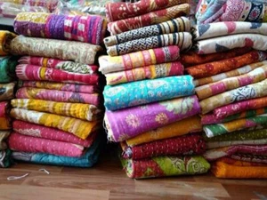 Wholesale Lot Vintage Kantha Quilt Handmade Throw Indian Reversible Twin Blanket - Picture 1 of 9