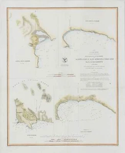 1852 Coast Survey Chart Santa Cruz, San Simeon, Coxo, San Luis Obispo California - Bild 1 von 1