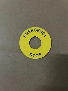 LOT OF 5 ROUND YELLOW EMERGENCY STOP 22MM LEGEND PLATES OD 60MM PUSHBUTTON - Picture 1 of 1