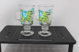 Juego de tazas irlandesas rosa azul y blanco pintadas a mano de un solo golpe - Imagen 1 de 6