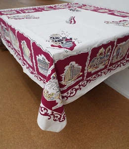 Vintage Jazz New Orleans Souvenir Square Cotton Tablecloth 47x47 Maroon Beilding - Picture 1 of 24