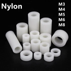 White ABS Nylon Round Non-Thread Column Standoff Spacer Washer M3 M4 M5 M6 M8 - Picture 1 of 12