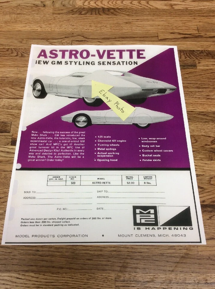 MPC MODEL PRODUCTS ASTRO-VETTE 1:25 DEALER ORDER FORM COPY X-5 - Image 1 of 1