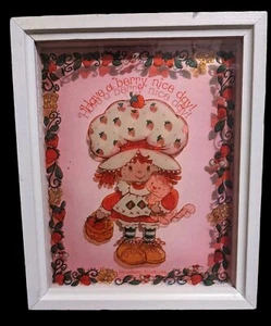 Vintage 1980 Erdbeer Shortcake + Pudding gerahmt 3D Glasbild (11 Zoll x 9 Zoll) - Bild 1 von 9