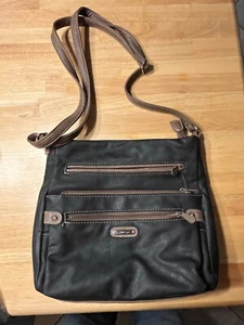Multi Sac Shoulder Bag Crossbody Black Brown Croc Faux Fine Leather Zips EUC - Picture 1 of 10