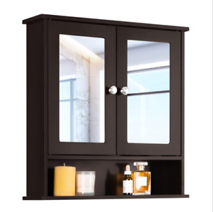 Bathroom Cabinet Wall Mount Medicine Cabinet w/Adjustable Shelves &2 Mirror Door