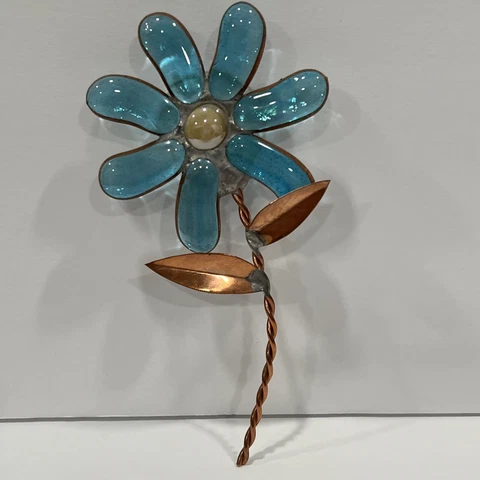 Copper Stained Glass Daisy Window Art Suction Blue/ White Ann Arbor Artist NEW Cover