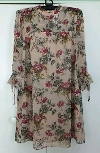 Express Romantic Beige Floral High Neck Mandarin Collar Chiffon Dress Sz L NWT - Picture 1 of 12